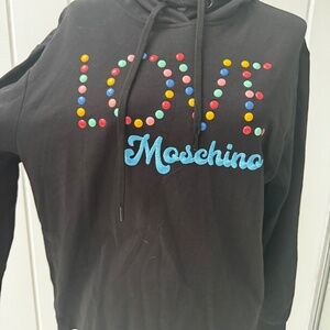 NEW LOVE MOSCHINO BLACK HOODED SWEATSHIRT COLOR DETAIL I 38 US 2